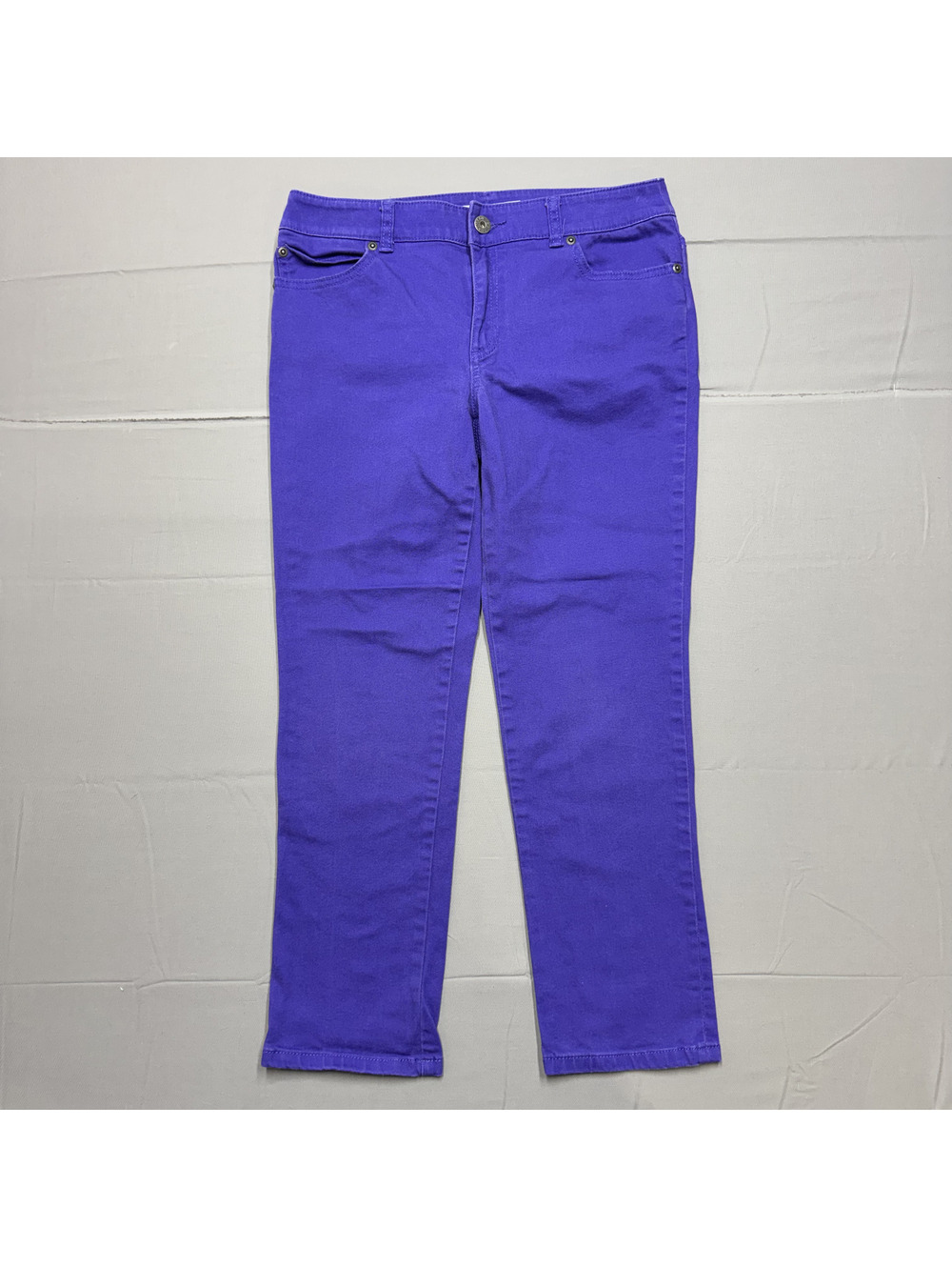 Chico's Platinum Denim Royal Purple Stretch Straight Ankle Jeans Women's 0.5 (6)